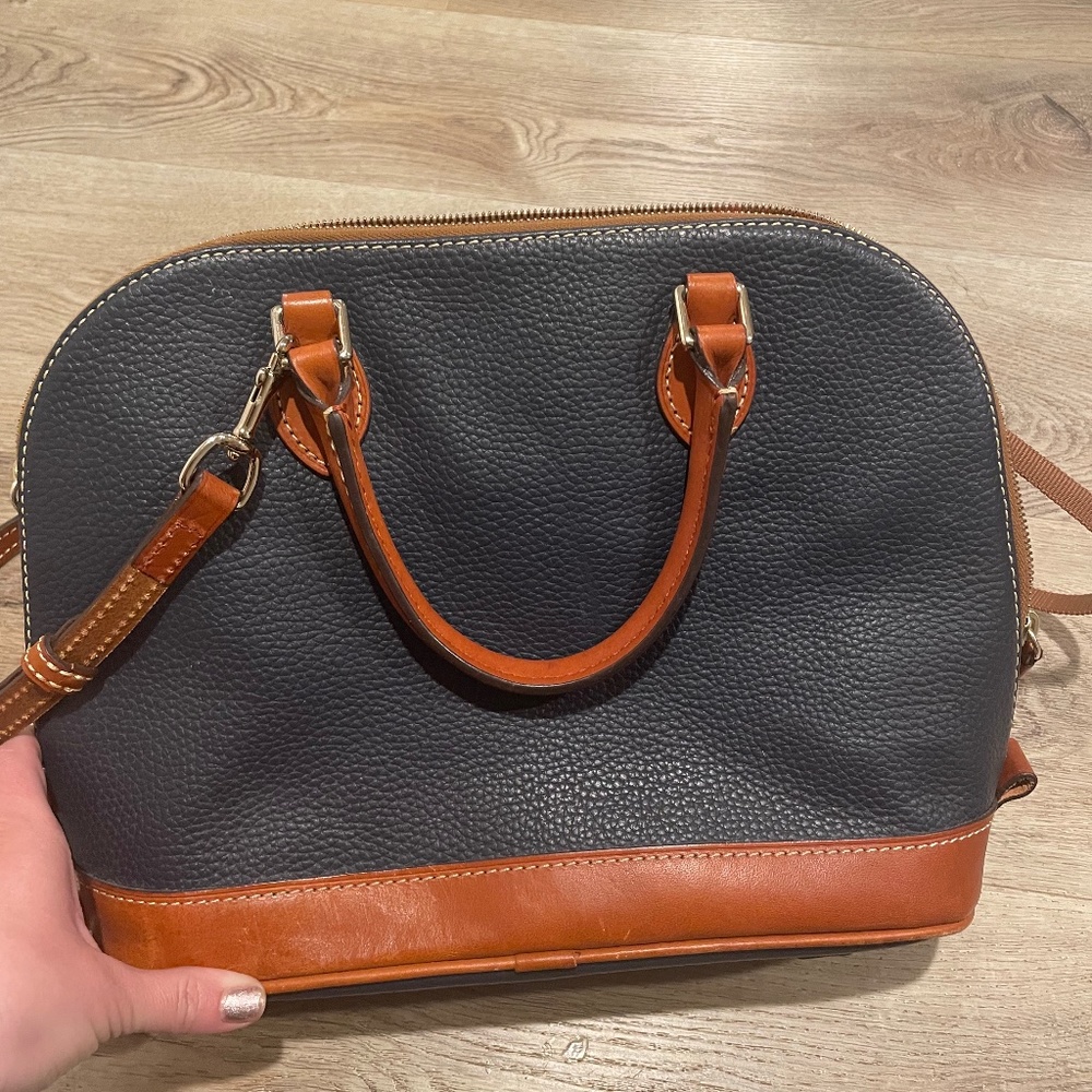 Dooney and bourke pebble grain black leather zip zip satchel with strap